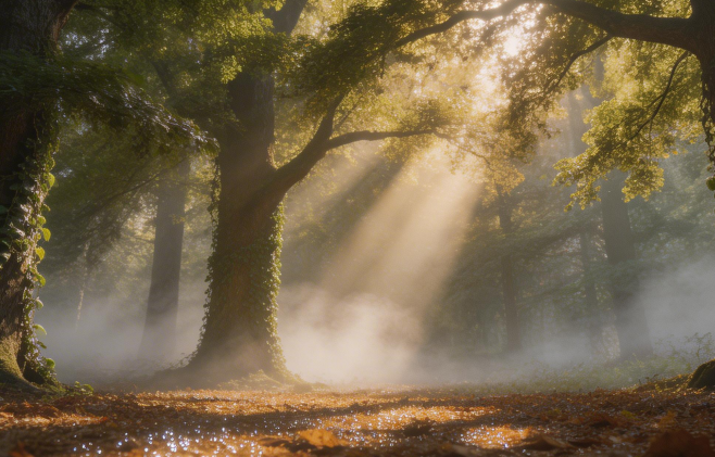 《梦幻！2K深林阳光壁纸，邂逅森林中的金色奇迹》